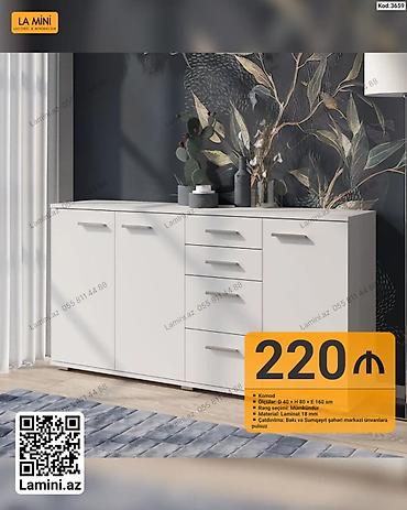 Komodlar: Məhsul: Komod Təsvir: - Minimalist dizaynlı, ağ rəngdə komod - 3 — 1