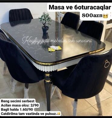 qonaq otagi ucun stol stul: Qonaq otağı üçün, Yeni, Açılan, Dördbucaq masa, 6 stul, Azərbaycan