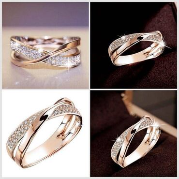 кольцо с брильянтом: Кольцо ослепительное с фианитами в форме Х, перекрестное кольцо, S