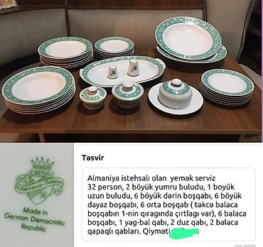 Nahar dəsti, rəng - Yaşıl, Farfor, 6 nəfərlik, Almaniya