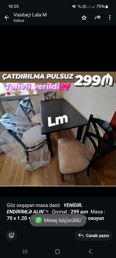 Mebel: Göz oxşayan masa dəsti _*YENİDİR. ENDİRİMLƏ ALIN💣*_ Qiymət : *299