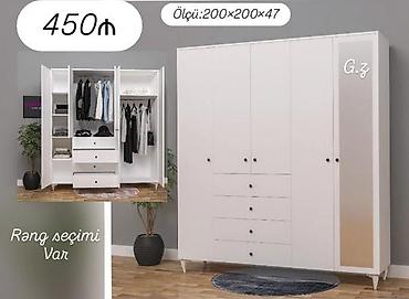guzgu boydan: Ağ rəngli geniş paltar şkafı - Ölçü: 200 × 200 × 47 sm - Rəng seçimi — 1