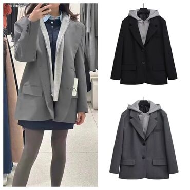 Пиджаки: Qadınlar üçün kapüşonlu blazer - Stil: Klassik iki düyməli blazerə