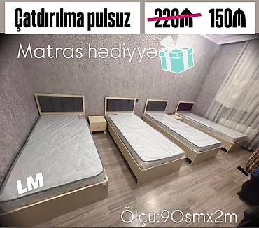 kravat: Bir nəfərlik çarpayılar – ölçü: 90 sm x 2 m. - Rəngli, yumşaq başlıq — 1