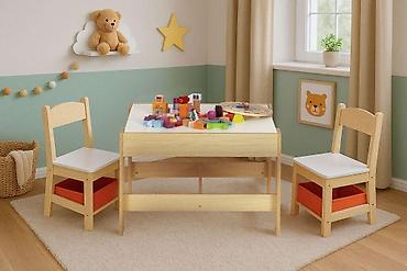 ploca za sto: Dečiji set sto i 2 stolice sa tablom za pisanje Wood ECOTOYS Šifra — 3