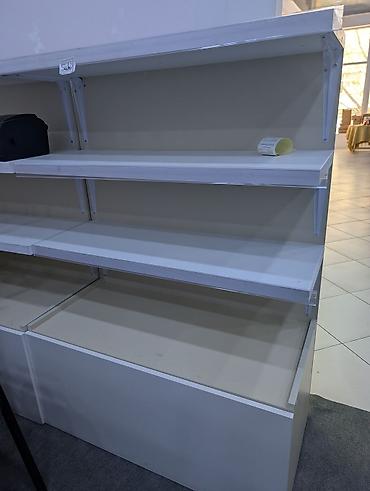 Mağaza vitrin riiç sistemi – divara bərkidilən rəflər və alt hissədə