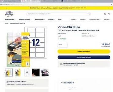 Kasete, CD i DVD: Avery Zweckform Video Labels – Stick & Lift, No. 4742 - — 12