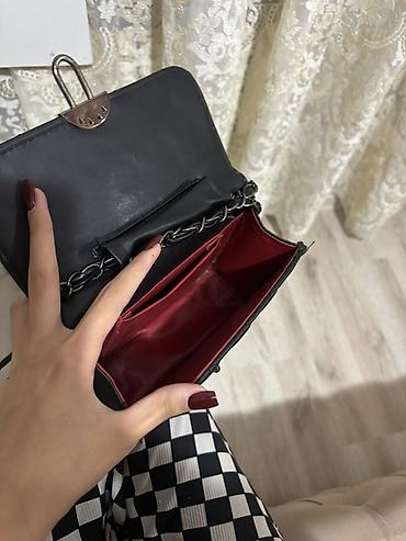 bel cantası: Qara quilted (romb naxışlı) çiyin çantası - Material: dəriyə bənzər — 3