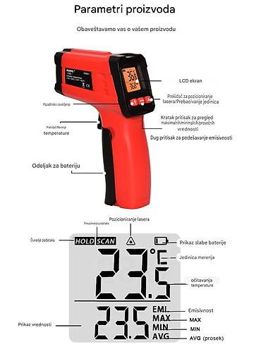 Ostali alati i mašine: Nov bezkontaktni industrijski laserski merač temperature sa LCD — 10