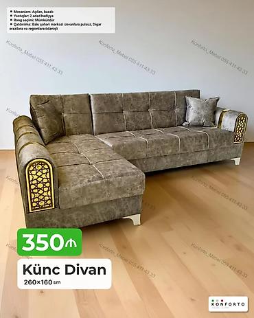 Künc divan – 260×160 sm - Mexanizm: açılandır, bazalı - Komplekt: 2