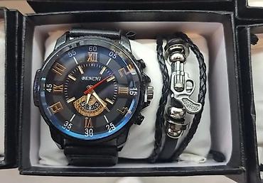 Setovi nakita: Muški set sat + narukvica u poklon kutiji. - Analogni kvarcni sat sa — 1