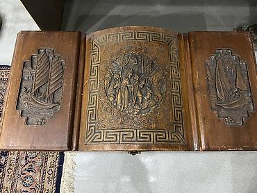 sandiq: Əl oyma naxışlı taxta sandıq/konsol qutusu - Material: tam ağac (bərk — 2