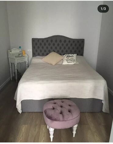 Односпальные кровати: Представлена кровать с мягким изголовьем, выполненная в сером цвете — 7