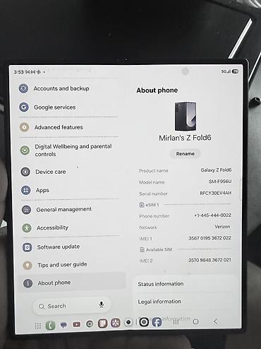 galax: Samsung Galaxy Z Fold 6, Б/у, 256 ГБ, цвет - Синий, 1 SIM, eSIM — 7