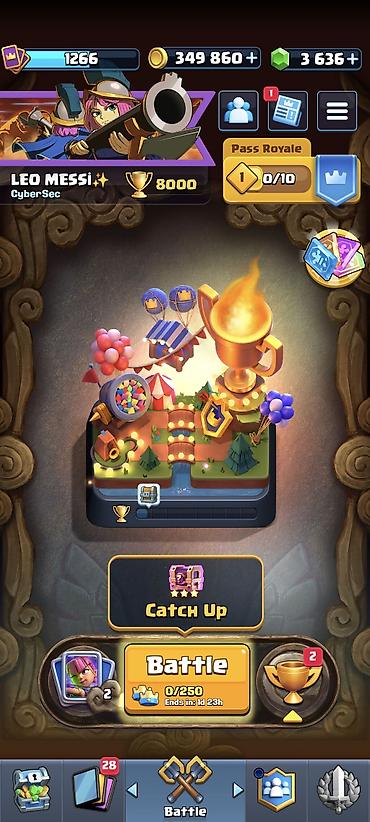 velosiped desna 2: İdeal clash royale hesabı
8000 kupa
3600 elmas 
5 evo
3 hero — 1
