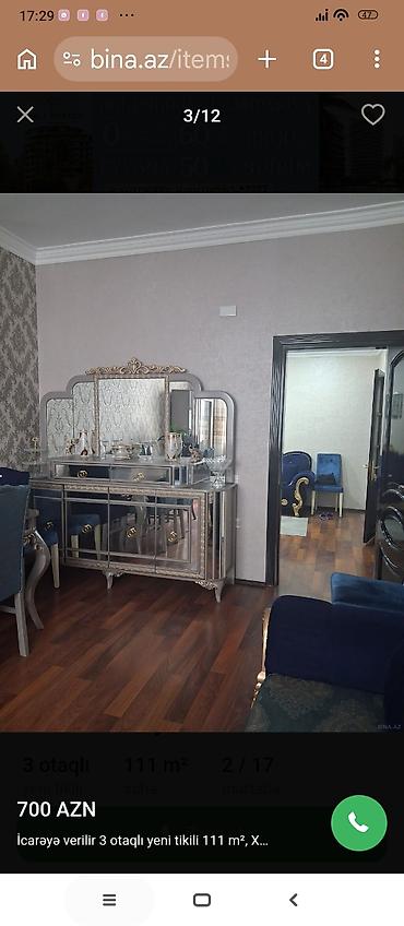 gencede ev: İcarə üçün mənzil – 3 otaqlı, 111 m², yeni tikili, 2/17 mərtəbə.MƏNZİL — 1