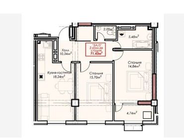 элит хаус континенталь: 3 комнаты, 72 м², Элитка, 6 этаж, ПСО (под самоотделку)