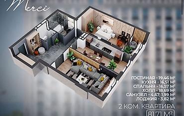 2 комнаты, 81 м², БГУ Элитка, 3 этаж, ПСО (под самоотделку) at lalafo.kg 2 комнаты, 81 м², БГУ Элитка, 3 этаж, ПСО (под самоотделку)