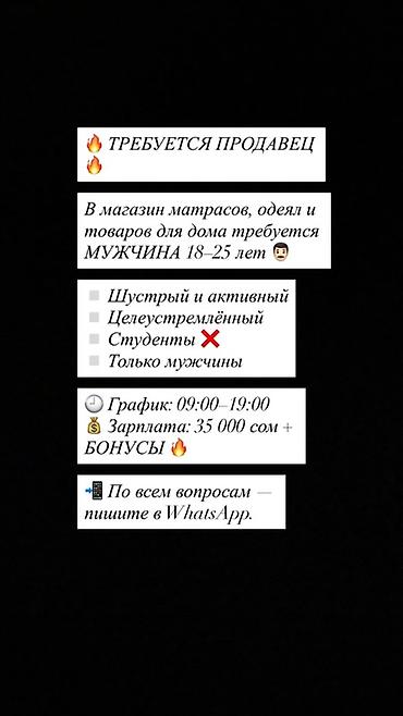 Сатуулар: Вакансия: продавец в магазине матрасов, одеял и товаров для дома — 1