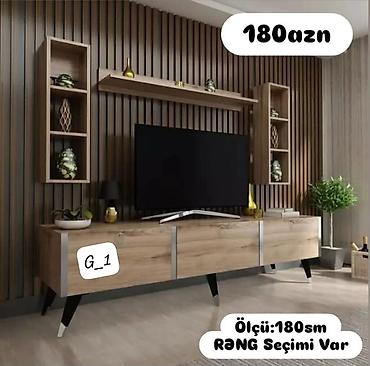 hamam refi: TV stendi və asma rəf dəsti - Ümumi ölçü: 180 sm - Rəng seçimi var - — 1