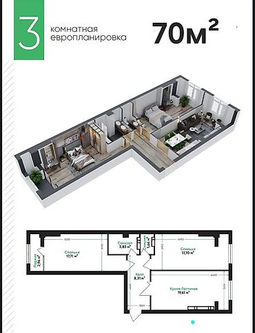артвин эсентай: 3 комнаты, 70 м², АЮ Гранд Индивидуалка, 8 этаж, ПСО (под самоотделку) — 3