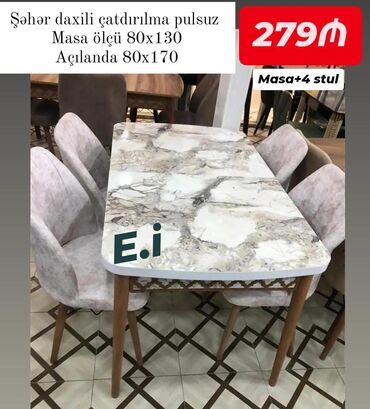 metbex ucun asma tavanlar: Mətbəx üçün, Yeni, Açılan, Kvadrat masa, 4 stul