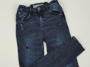 jeansy wide leg z dziurami: Spodnie jeansowe, 10 lat, 134/140, stan - Dobry