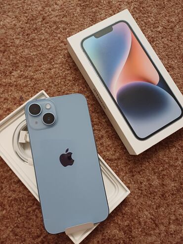 стиральная машина б: IPhone 14, Колдонулган, 128 ГБ, Көгүлтүр, Заряддоочу түзүлүш, Коргоочу айнек, Каптама, 100 %