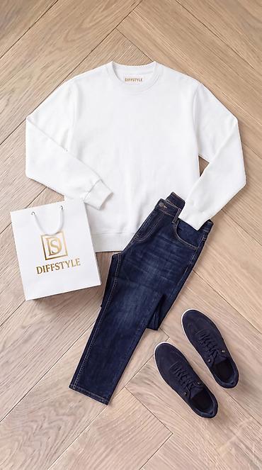 dsx çevik forma: DIFFSTYLE gündəlik kişi geyim dəsti - Ağ, uzunqollu, dairəvi yaxalı — 1