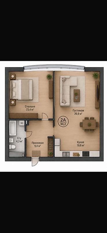 23: 2 комнаты, 94 м², Элитка, 9 этаж — 1