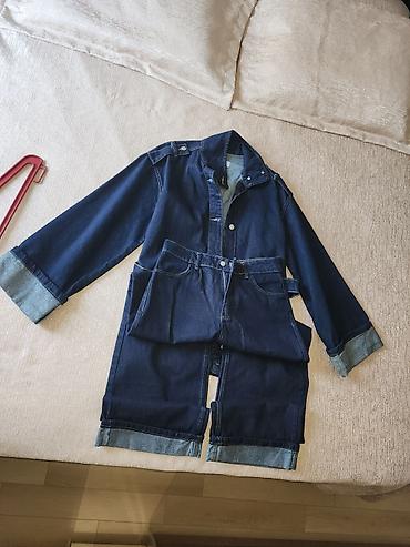 dsq şalvar: Alt ust takim – tünd mavi denim - Model: uzunqol, yaxası qallı, ön — 1