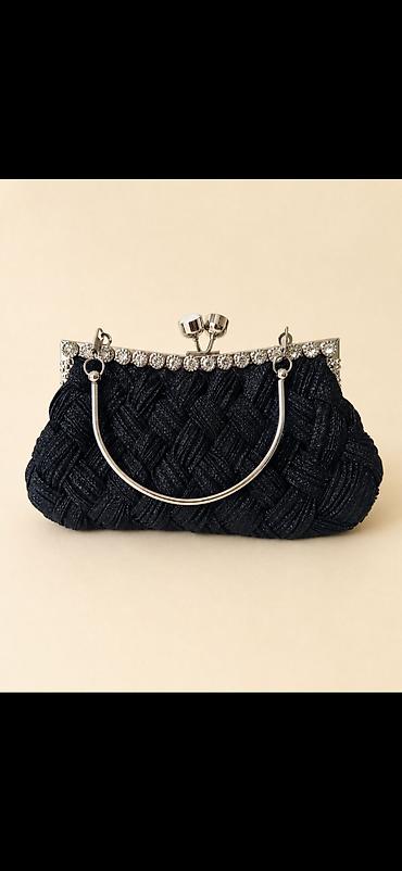 Qara rəngli zərif gecə çantası (clutch) - Material: parlaq effektli