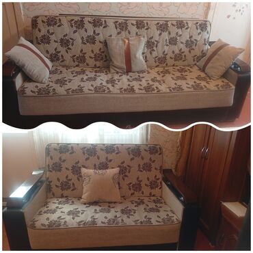 Gül naxışlı parçadan hazırlanmış rahat divan dəsti. Dəstə İki nəfərlik