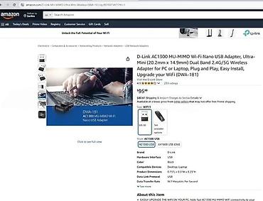 Modemi, ruteri i mrežni uređaji: D-Link DWA-181 AC1300 MU-MIMO Wi‑Fi Nano USB adapter - Ultra‑mini — 3