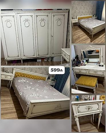 Rumıniya istehsalı yataq mebeli dəsti • Klassik üslubda krem rəngli