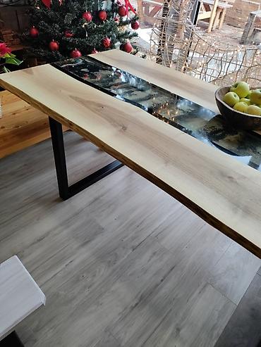 komode bele forma ideale: Epoxy sto 90x203 Orah/ Live edge Ploča stola napravljena — 6