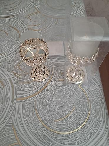 Şamdanlar: Zərif dekorativ şam qabları dəsti - Material: şüşə silindr formalı — 3