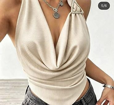 dylan blue: Majica crop top bez rukava sa drapiranim „waterfall“ dekolteom i — 1