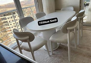 rif mebel: Ağ rəngdə yemək dəsti – oval masa və 6 ədəd stul. - Masa: oval — 1