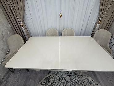 Mebel: Qonaq otağı üçün, İşlənmiş, Açılan, Dördbucaq masa, 6 stul — 6