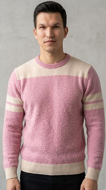 Muški pleteni džemper – roze/bež blok dezen - Model: klasičan