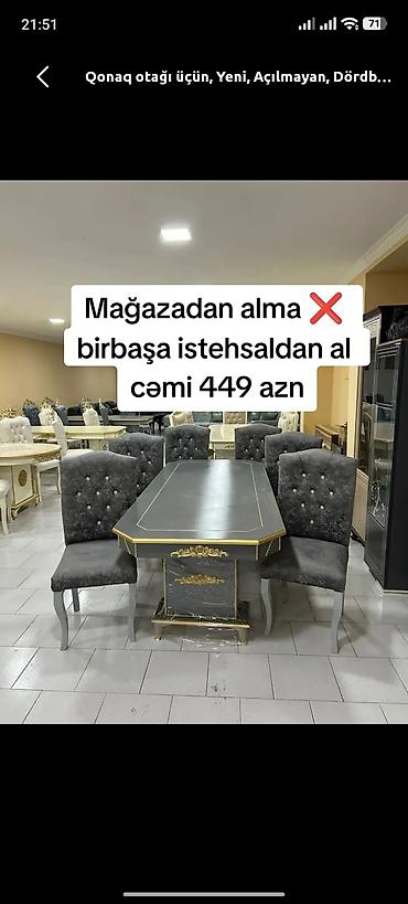 stul ofis: Qonaq otağı üçün, Yeni, Açılmayan, Dördbucaq masa, 6 stul — 1