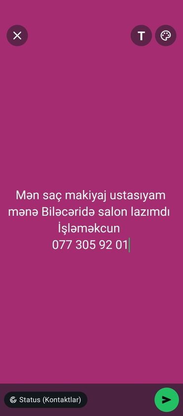 Медицина, фармацевтика: Mənə biləcerdə salon lazımdı saç makiyaj ustasıyam