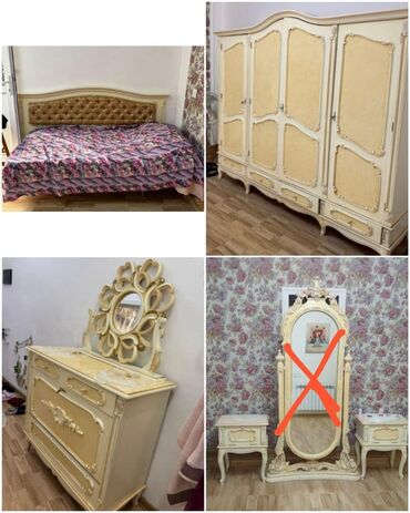 otaq qaplsl: Двуспальная кровать, Шкаф, Трюмо, 2 тумбы, Румыния, Б/у
