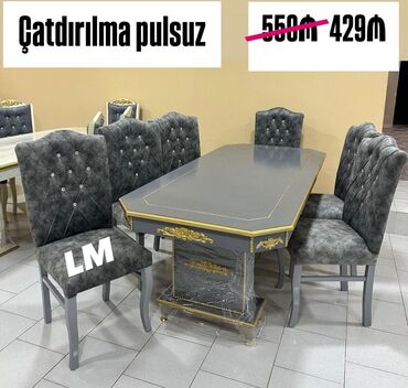 обеденный стол: Qonaq otağı üçün, Açılmayan, Dördbucaq masa, 6 stul