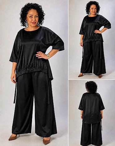 silvia pantalone: Fa, Damski komplet od satena – bluza i široke pantalone - Materijal — 3