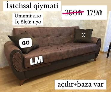 Açılan mexanizmli divan – baza ilə - Ümumi ölçü: 2.10 m - İçi