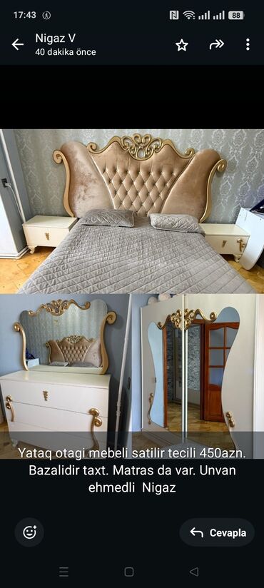 hava dosekleri: Yataq otagi mebeli satilir tecili 450azn. Bazalidir taxt. Matras da