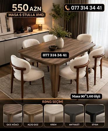 Mətbəx/qonaq otağı üçün masa və 6 stul dəsti - Komplekt: 1 masa + 6