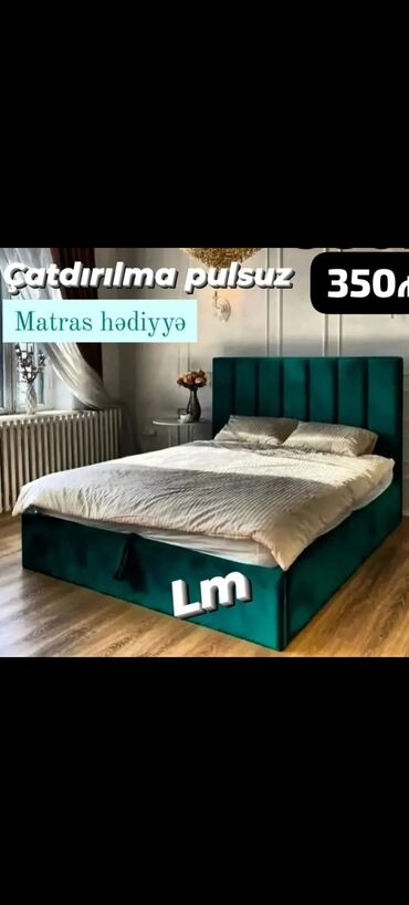 Кровати: Новый, Двуспальная кровать, Без подьемного механизма, С матрасом, Без выдвижных ящиков, Турция
